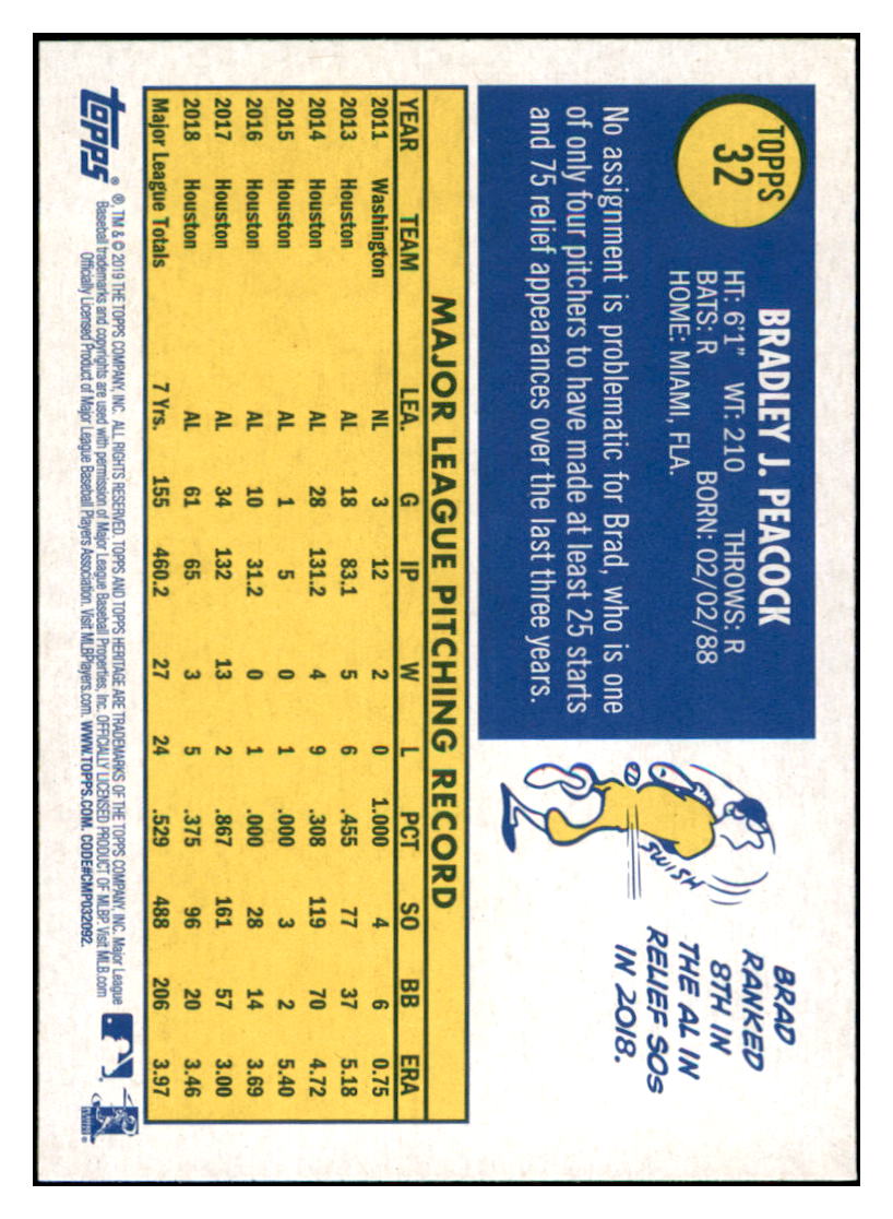 2019 Topps Heritage Brad Peacock Houston Astros #32 Baseball card TMH1C_1a simple Xclusive Collectibles
