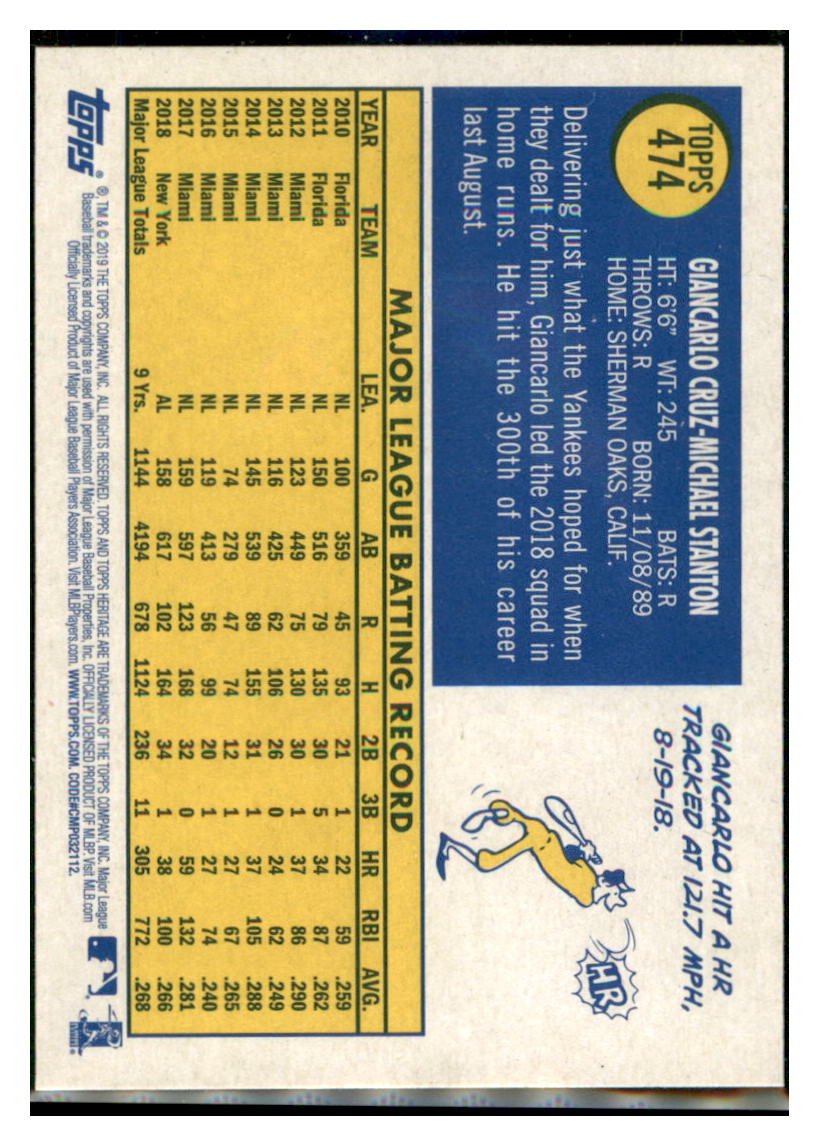2019 Topps Heritage Giancarlo
Stanton New York Yankees #474
Baseball card TMH1C simple Xclusive Collectibles