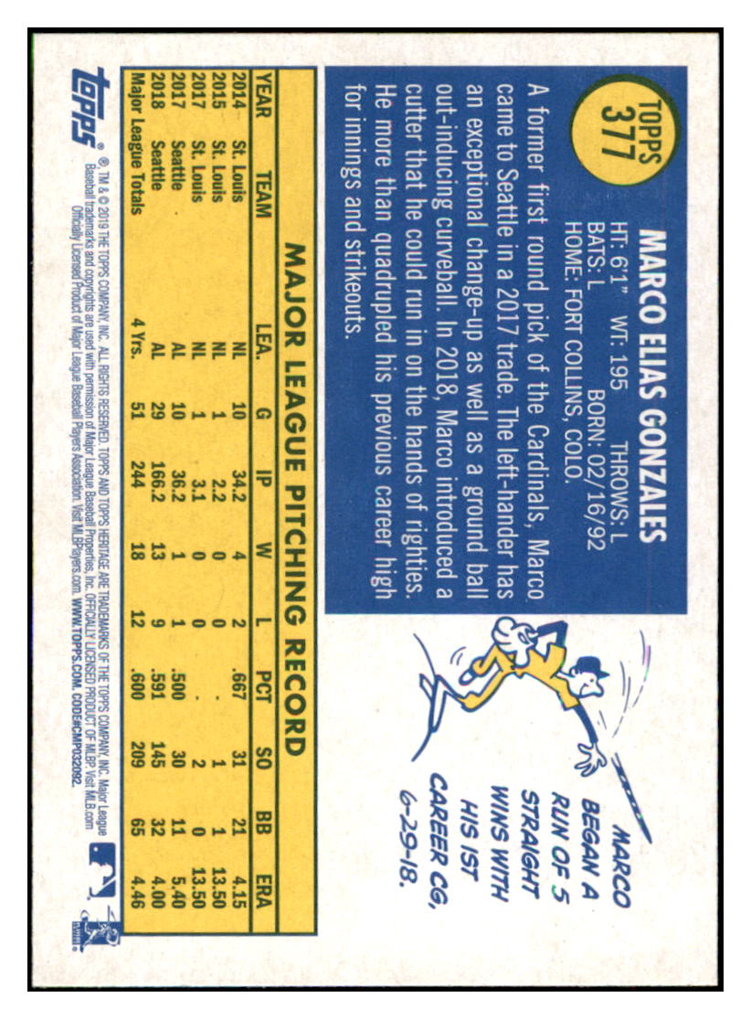 2019 Topps Heritage Marco Gonzales Seattle Mariners #377 Baseball card TMH1B simple Xclusive Collectibles