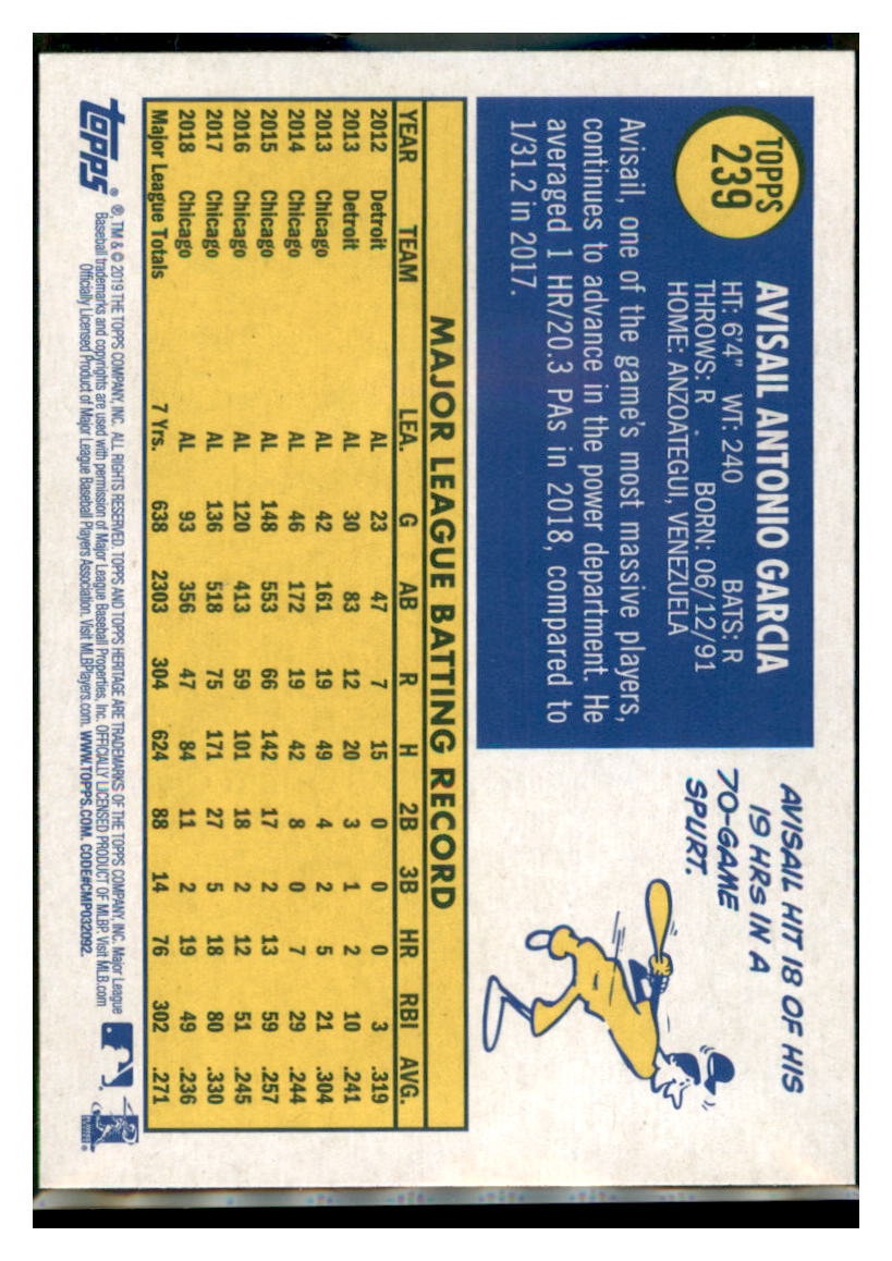 2019 Topps Heritage Avisail Garcia Chicago White Sox #239 Baseball card TMH1B simple Xclusive Collectibles