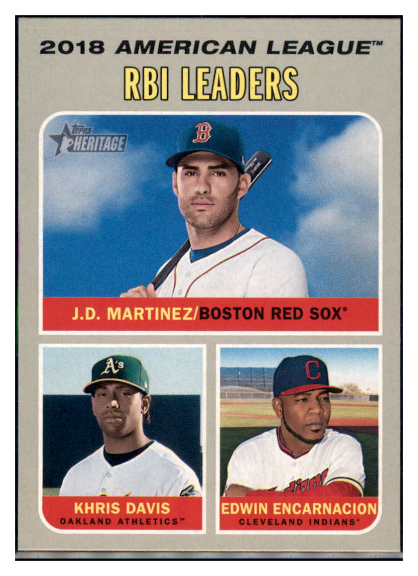 2019 Topps Heritage Edwin Encarnacion /
  J.D. Martinez / Khris Davis CPC, LL   
  Cleveland Indians / Boston Red Sox / Oakland Athletics #64 Baseball
  card    TMH1B simple Xclusive Collectibles