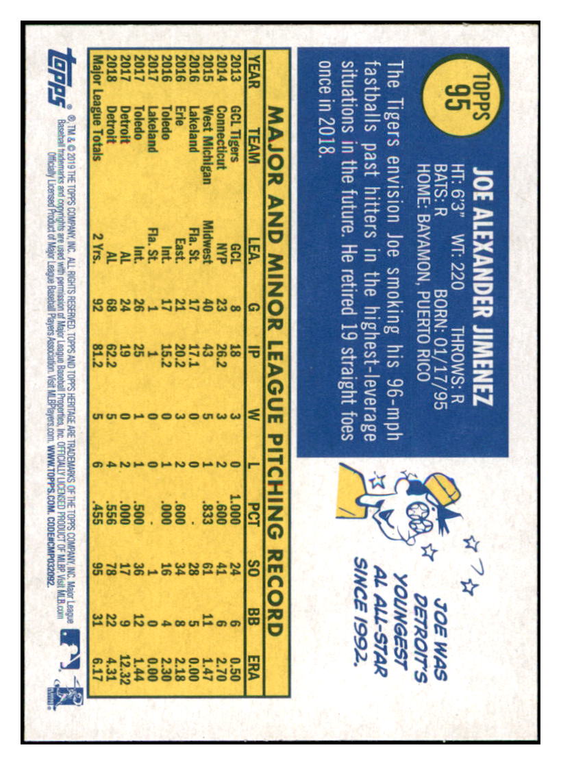 2019 Topps Heritage Joe Jimenez    Detroit Tigers #95 Baseball card    TMH1B simple Xclusive Collectibles   