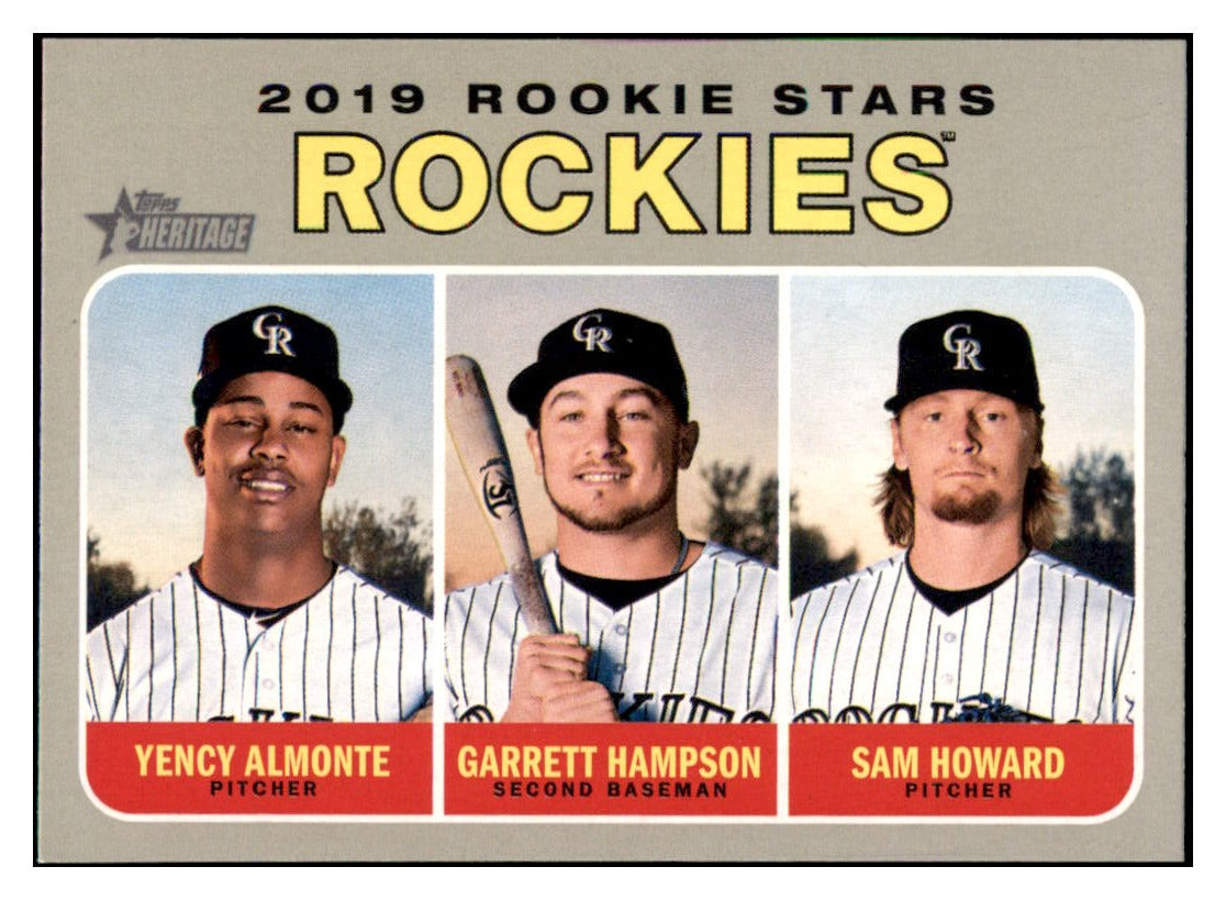 2019 Topps Heritage Garrett Hampson / Sam
Howard / Yency Almonte CPC, RC, RS
Colorado Rockies #396 Baseball card
TMH1B simple Xclusive Collectibles