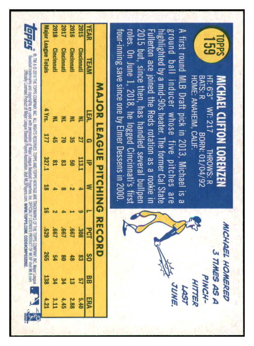 2019 Topps Heritage Michael Lorenzen Cincinnati Reds #159 Baseball card TMH1B simple Xclusive Collectibles