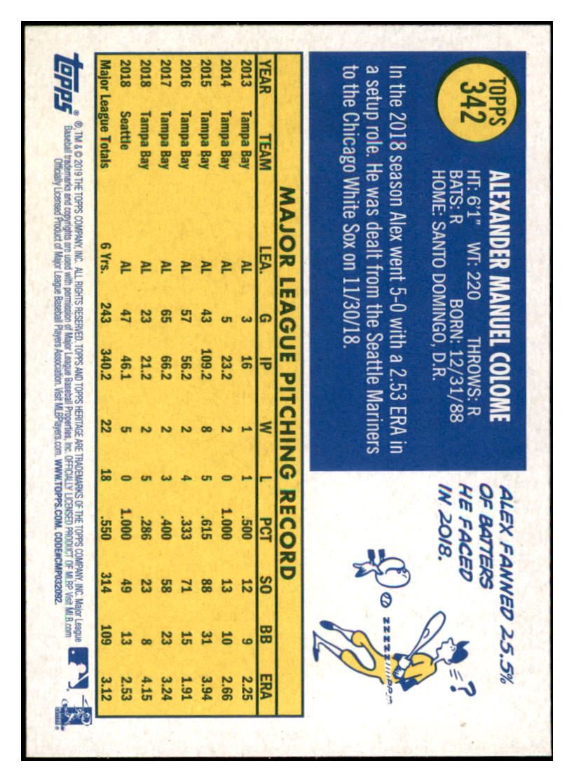 2019 Topps Heritage Alex Colome    Chicago White Sox #342 Baseball card    TMH1B simple Xclusive Collectibles