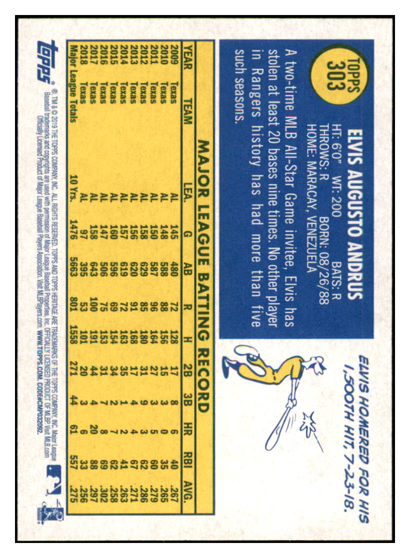 2019 Topps Heritage Elvis Andrus Texas Rangers #303 Baseball card TMH1B simple Xclusive Collectibles