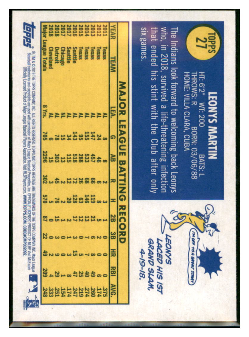 2019 Topps Heritage Leonys Martin Cleveland Indians #27 Baseball card TMH1B simple Xclusive Collectibles