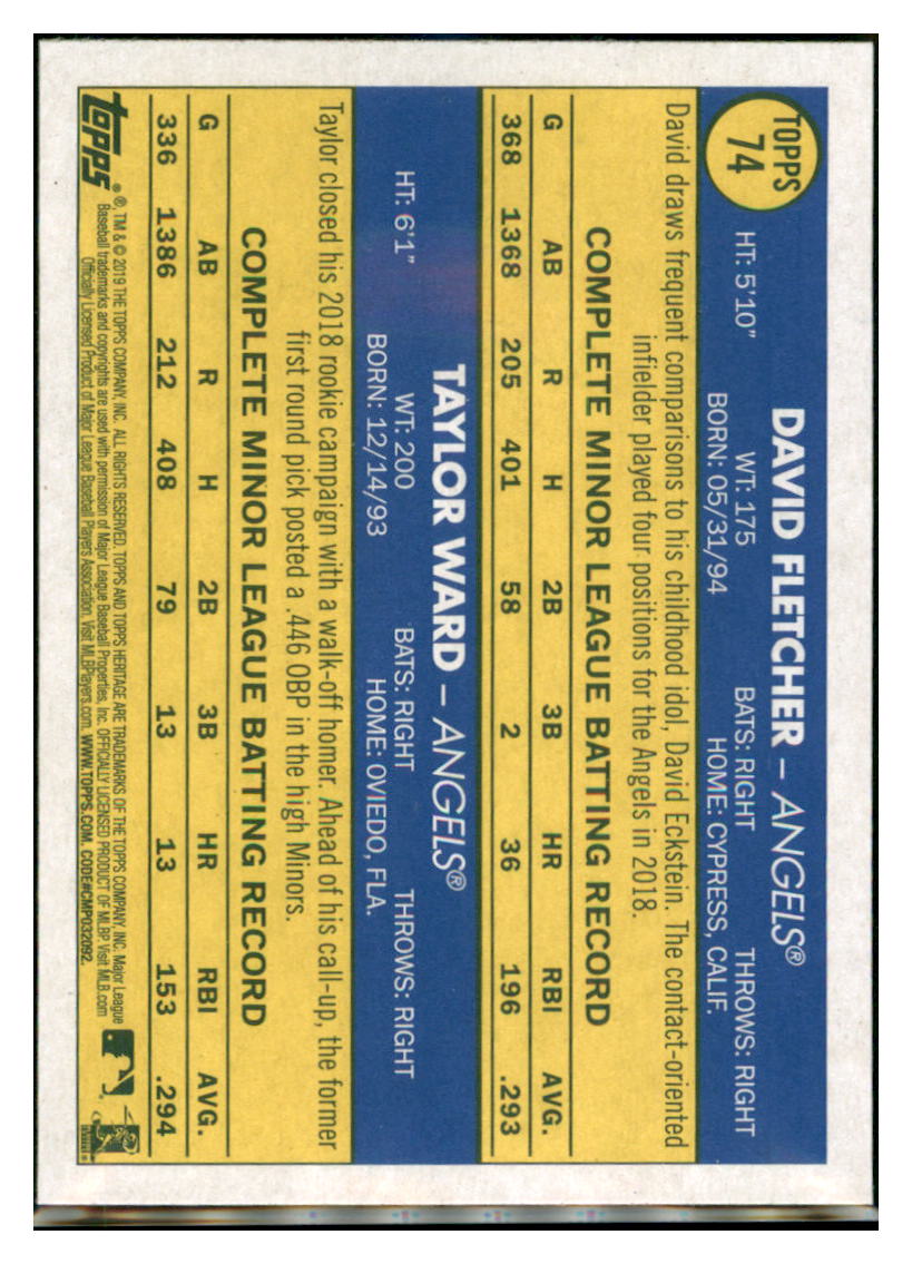 2019 Topps Heritage David Fletcher /
  Taylor Ward CPC, RC, RS    Los Angeles
  Angels #74 Baseball card    TMH1B simple Xclusive Collectibles   