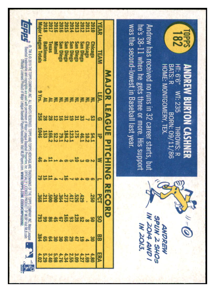 2019 Topps Heritage Andrew Cashner    Baltimore Orioles #182 Baseball card    TMH1B simple Xclusive Collectibles