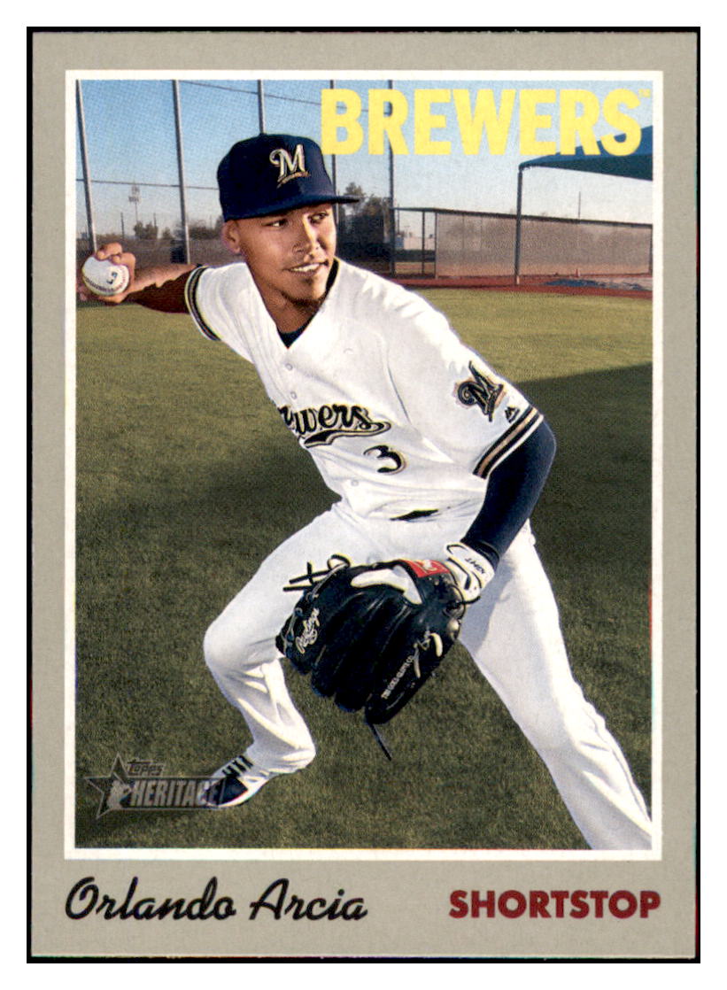 2019 Topps Heritage Orlando Arcia    Milwaukee Brewers #53 Baseball card    TMH1B simple Xclusive Collectibles