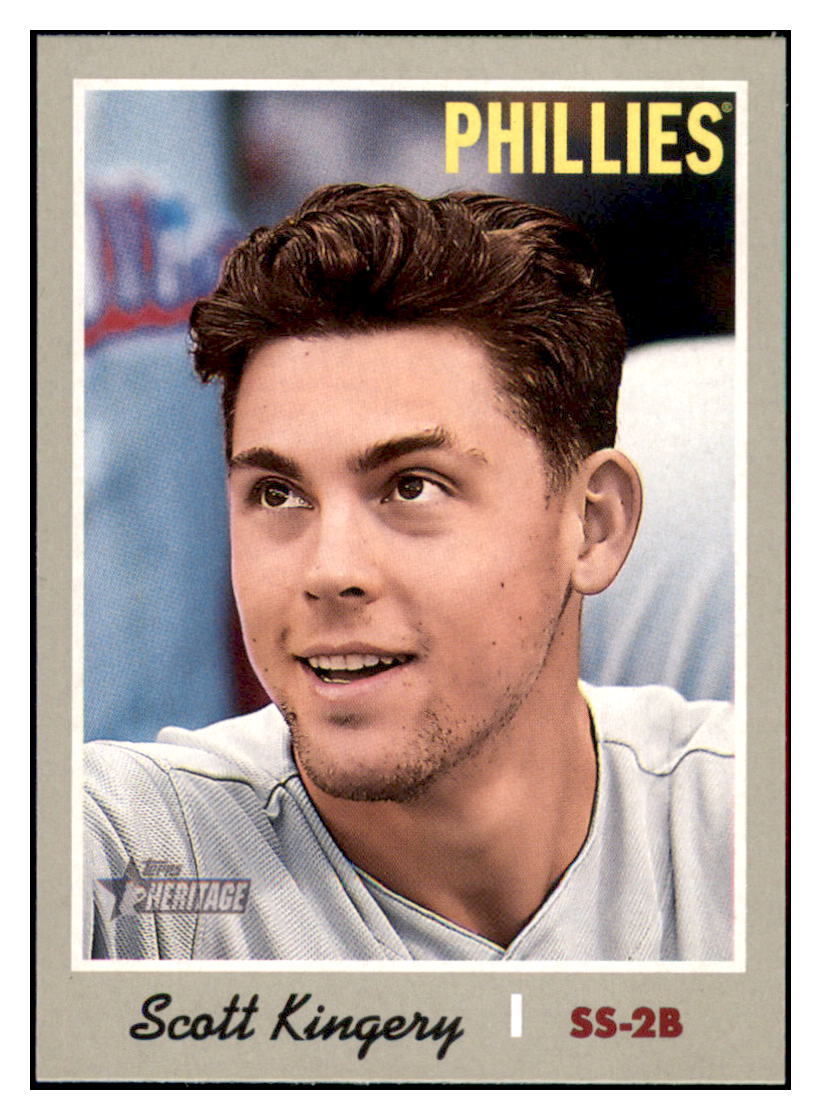 2019 Topps Heritage Scott Kingery    Philadelphia Phillies #186 Baseball
  card    TMH1B simple Xclusive Collectibles