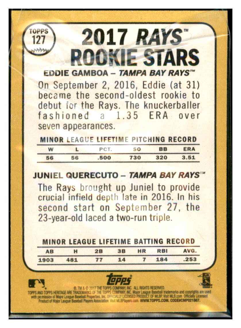 2017 Topps Heritage Juniel Querecuto /
Eddie Gamboa RS, RC Tampa Bay Rays
#127 Baseball card TMH1B simple Xclusive Collectibles