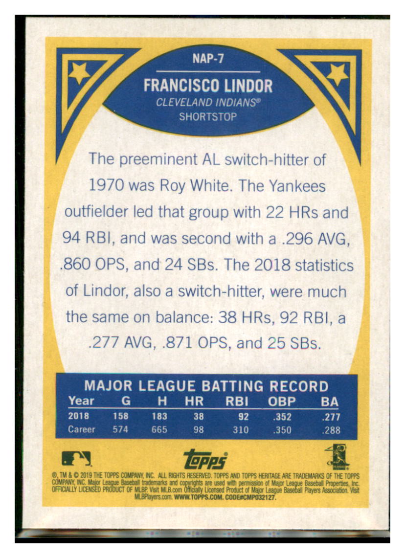 2019 Topps Heritage Francisco Lindor    Cleveland Indians #NAP-7 Baseball
  card    TMH1B simple Xclusive Collectibles