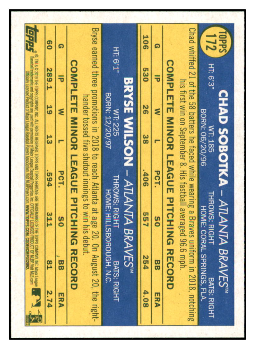 2019 Topps Heritage Chad Sobotka / Bryse
  Wilson CPC, RC, RS    Atlanta Braves
  #172 Baseball card    TMH1B simple Xclusive Collectibles