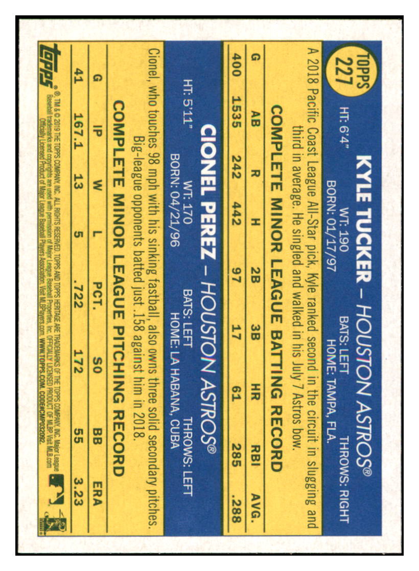 2019 Topps Heritage Cionel Perez / Kyle
Tucker Houston Astros #THC-227
Baseball card TMH1B simple Xclusive Collectibles