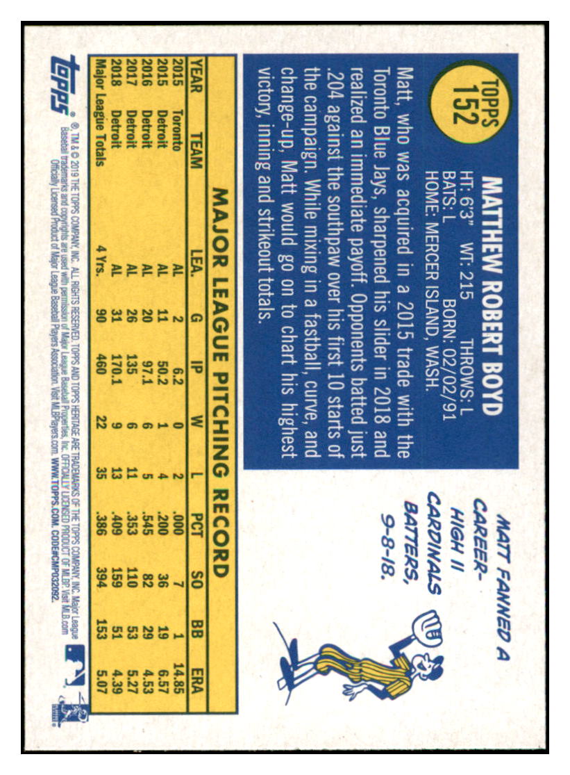 2019 Topps Heritage Matt Boyd Detroit Tigers #152 Baseball card TMH1B simple Xclusive Collectibles