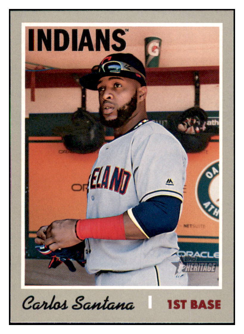 2019 Topps Heritage Carlos Santana Cleveland Indians #388 Baseball card TMH1B_1a simple Xclusive Collectibles
