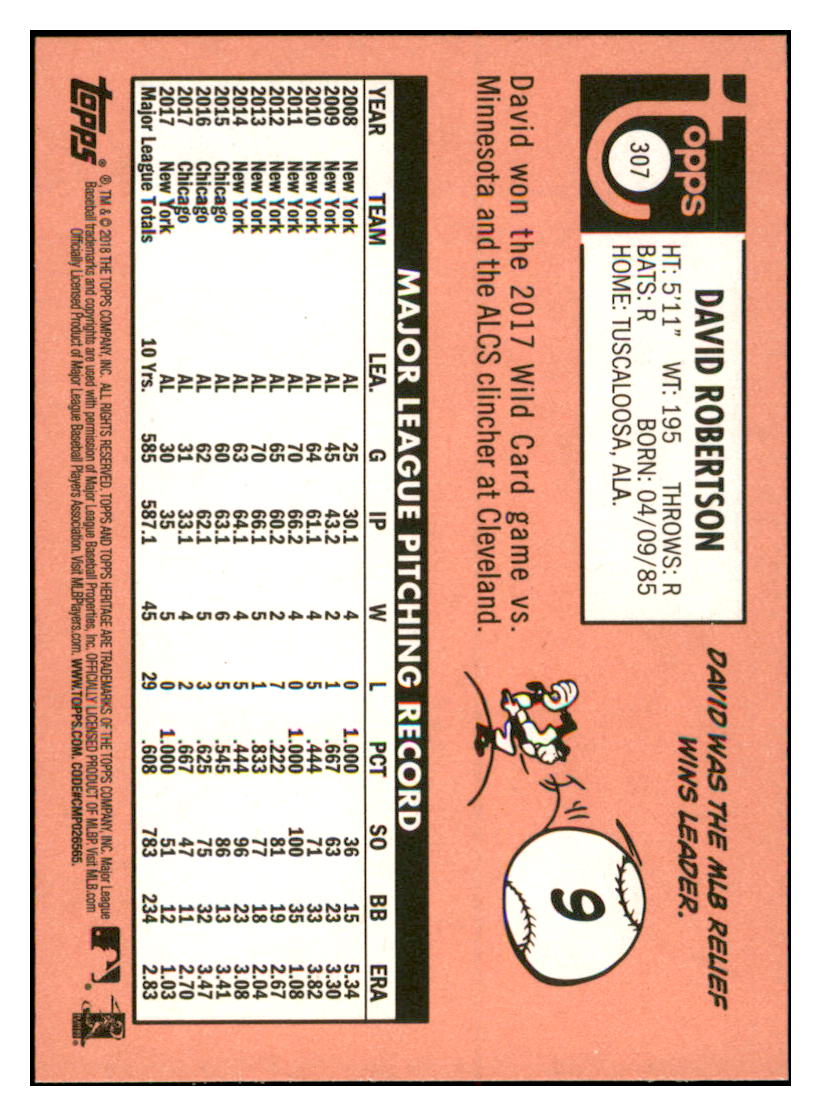 2018 Topps Heritage David Robertson New York Yankees #307 Baseball card TMH1B simple Xclusive Collectibles