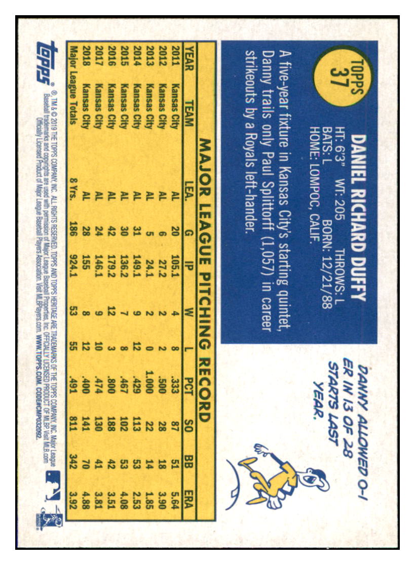 2019 Topps Heritage Danny Duffy Kansas City Royals #37 Baseball card TMH1B simple Xclusive Collectibles