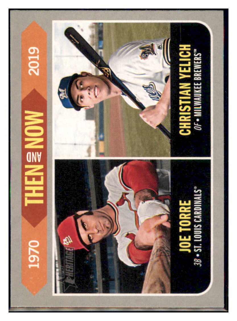 2019 Topps Heritage Joe Torre / Christian
  Yelich    St. Louis Cardinals /
  Milwaukee Brewers #TN-10 Baseball card   
  TMH1B simple Xclusive Collectibles   