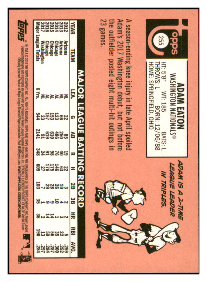 2018 Topps Heritage Adam Eaton Washington Nationals #255 Baseball
card TMH1B simple Xclusive Collectibles