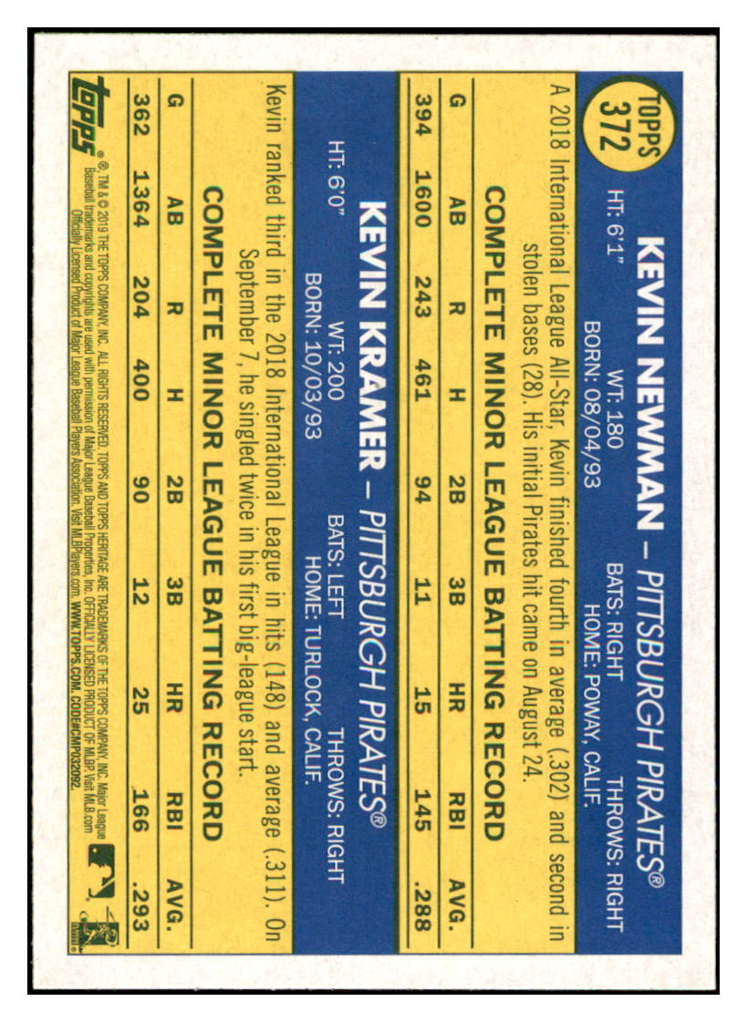 2019 Topps Heritage Kevin Newman / Kevin
  Kramer CPC, RC, RS    Pittsburgh
  Pirates #372 Baseball card    TMH1B simple Xclusive Collectibles