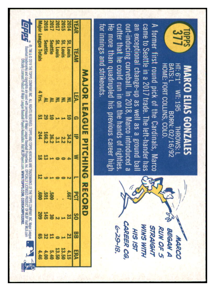 2019 Topps Heritage Marco Gonzales Seattle Mariners #377 Baseball card TMH1B_1a simple Xclusive Collectibles