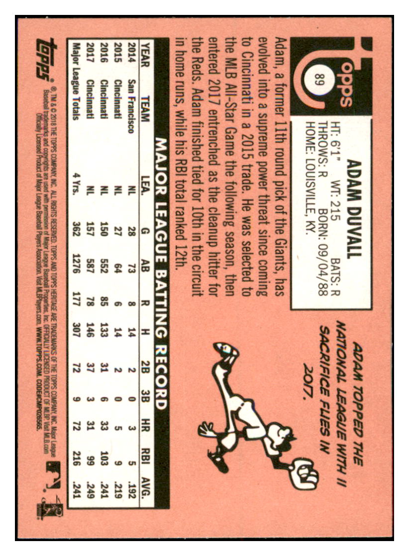 2018 Topps Heritage Adam Duvall Cincinnati Reds #89 Baseball card TMH1B simple Xclusive Collectibles