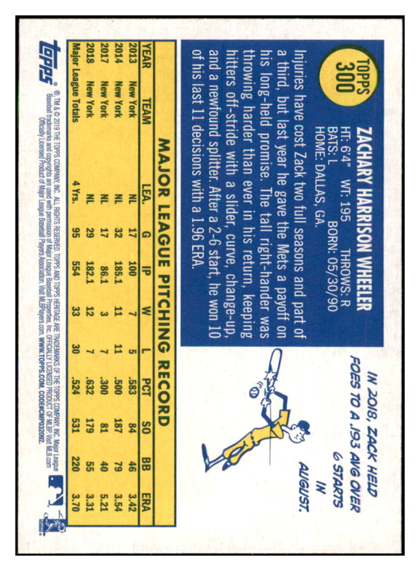 2019 Topps Heritage Zack Wheeler New York Mets #300 Baseball card TMH1B simple Xclusive Collectibles