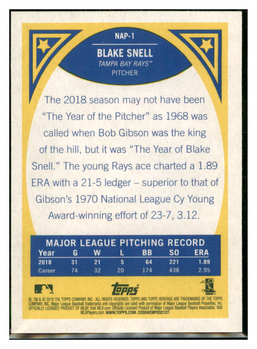2019 Topps Heritage Blake Snell    Tampa Bay Rays #NAP-1 Baseball card    TMH1B simple Xclusive Collectibles   