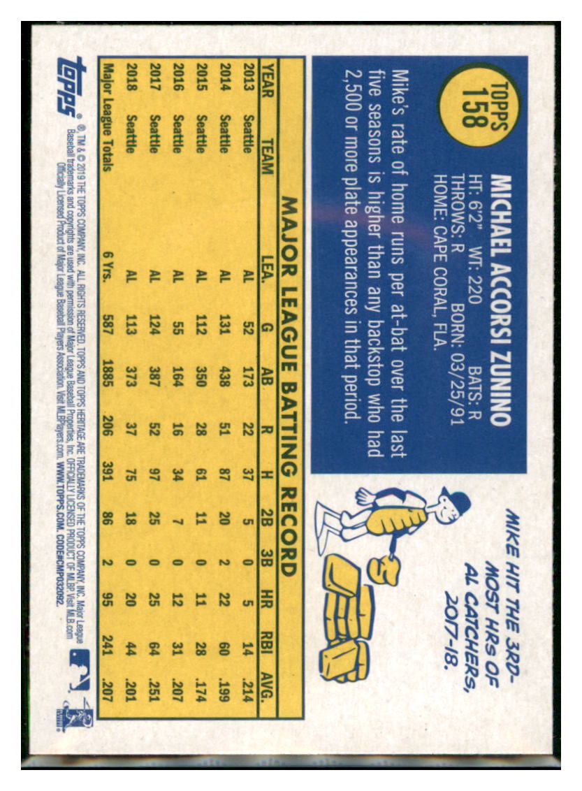 2019 Topps Heritage Mike Zunino    Tampa Bay Rays #158 Baseball card    TMH1B simple Xclusive Collectibles
