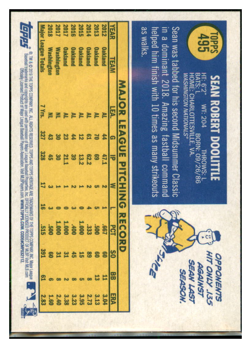 2019 Topps Heritage Sean Doolittle Washington Nationals #495 Baseball
card TMH1B simple Xclusive Collectibles