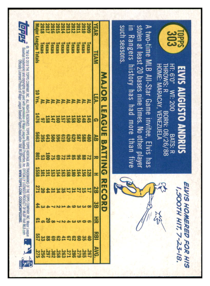 2019 Topps Heritage Elvis Andrus Texas Rangers #303 Baseball card TMH1B_1a simple Xclusive Collectibles