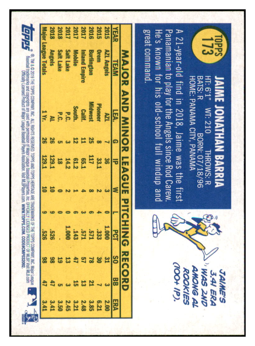 2019 Topps Heritage Jaime Barria Los Angeles Angels #173 Baseball
card TMH1B simple Xclusive Collectibles