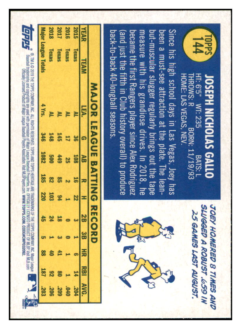 2019 Topps Heritage Joey Gallo Texas Rangers #144 Baseball card TMH1B simple Xclusive Collectibles
