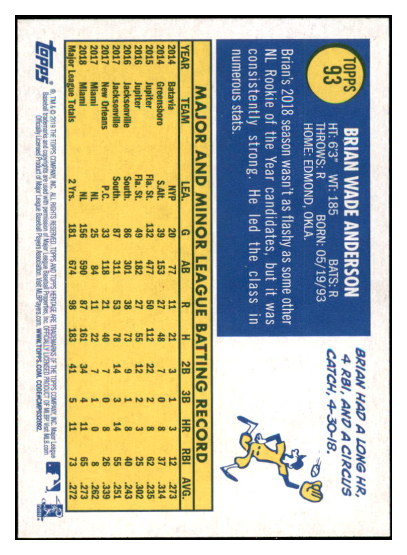 2019 Topps Heritage Brian Anderson Miami Marlins #93 Baseball card TMH1B simple Xclusive Collectibles