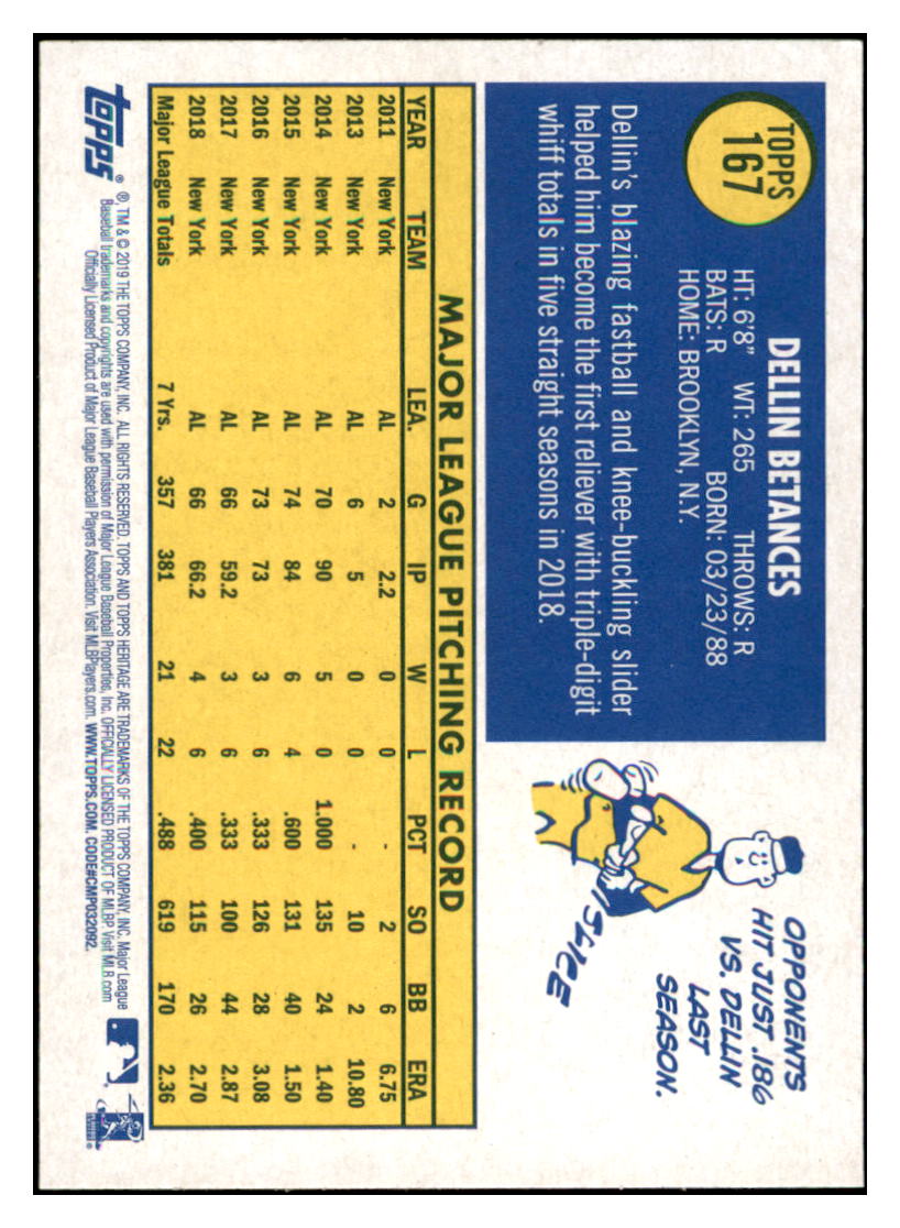 2019 Topps Heritage Dellin Betances    New York Yankees #167 Baseball card    TMH1B simple Xclusive Collectibles