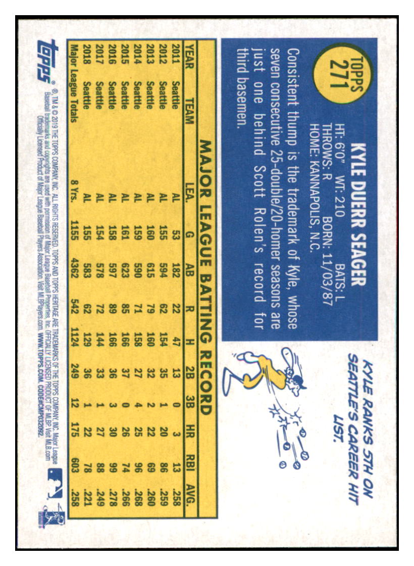 2019 Topps Heritage Kyle Seager    Seattle Mariners #271 Baseball card    TMH1B simple Xclusive Collectibles
