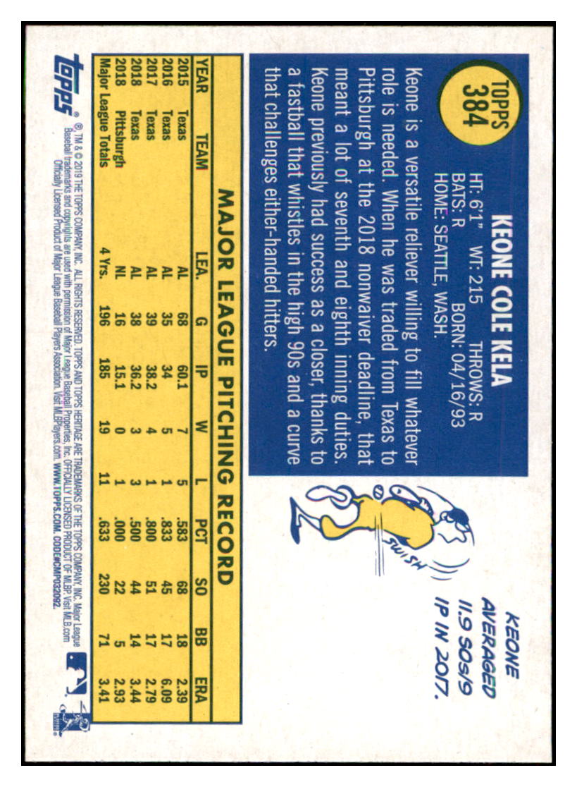 2019 Topps Heritage Keone Kela Pittsburgh Pirates #384 Baseball
card TMH1B_1a simple Xclusive Collectibles
