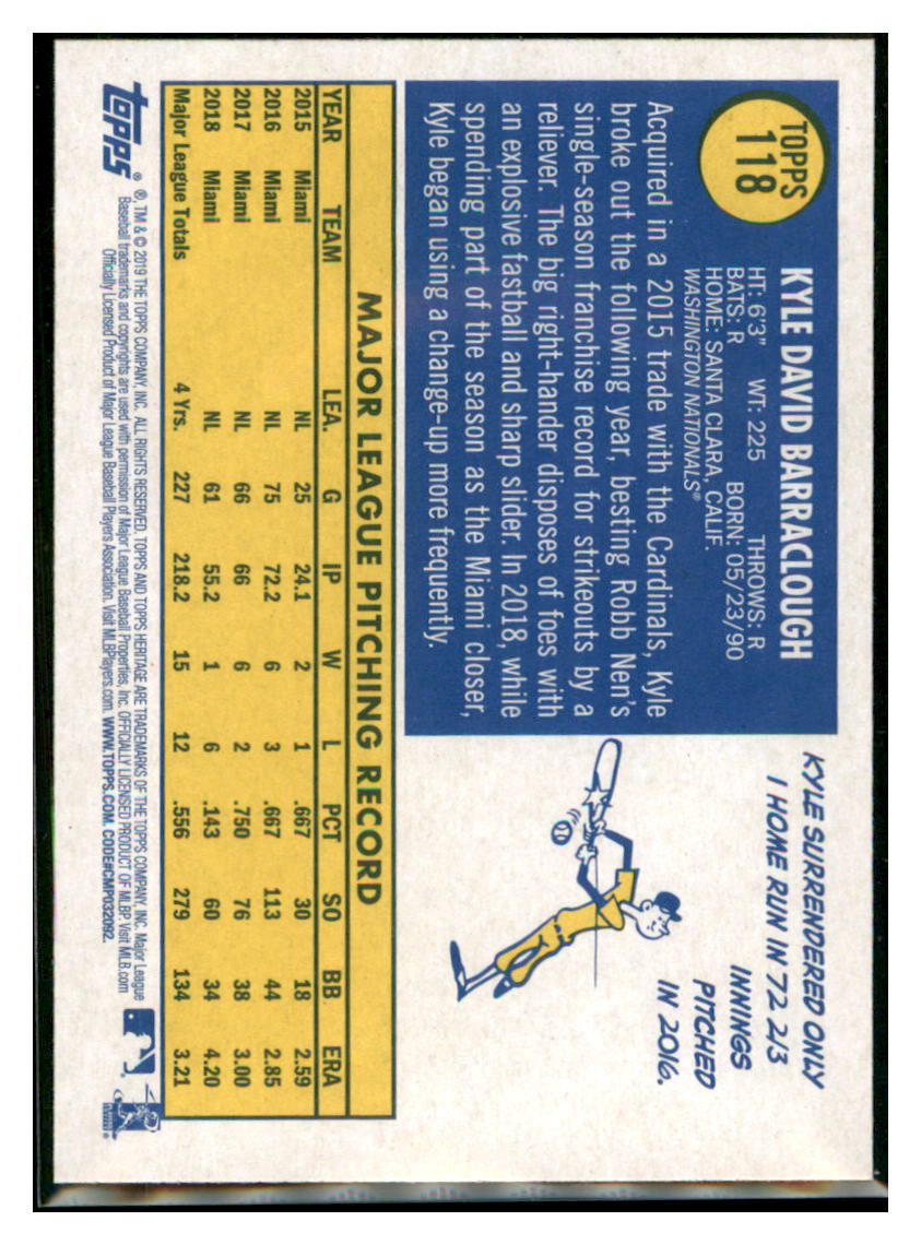 2019 Topps Heritage Kyle Barraclough Washington Nationals #118 Baseball
card TMH1B_1a simple Xclusive Collectibles