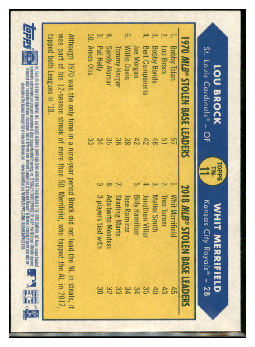 2019 Topps Heritage Lou Brock / Whit
Merrifield St. Louis Cardinals /
Kansas City Royals #TN-11 Baseball card
TMH1B simple Xclusive Collectibles