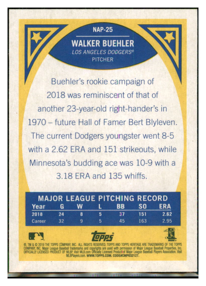 2019 Topps Heritage Walker Buehler    Los Angeles Dodgers #NAP-25 Baseball
  card    TMH1B simple Xclusive Collectibles   