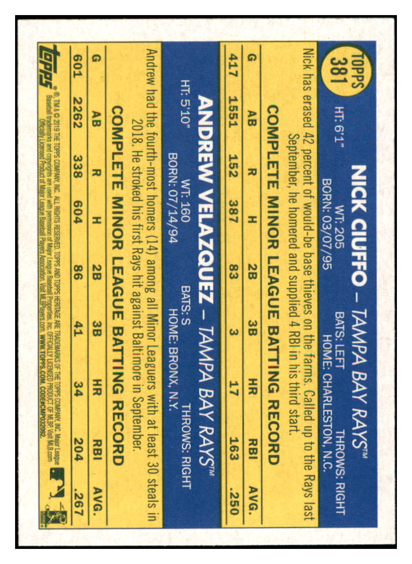 2019 Topps Heritage Andrew Velazquez /
Nick Ciuffo RC, RS Tampa Bay Rays
#381 Baseball card TMH1B_1a simple Xclusive Collectibles