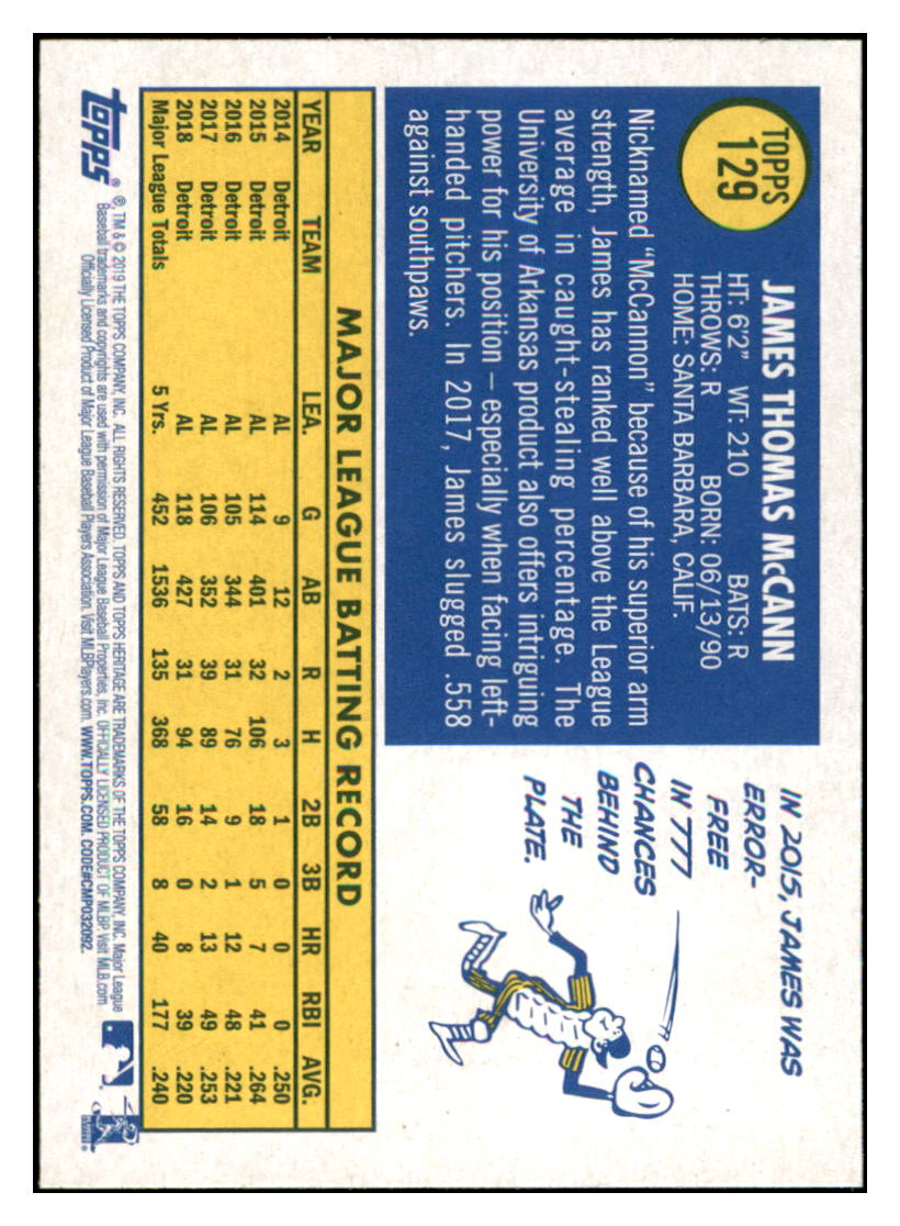 2019 Topps Heritage James McCann Chicago White Sox #129 Baseball card TMH1B simple Xclusive Collectibles