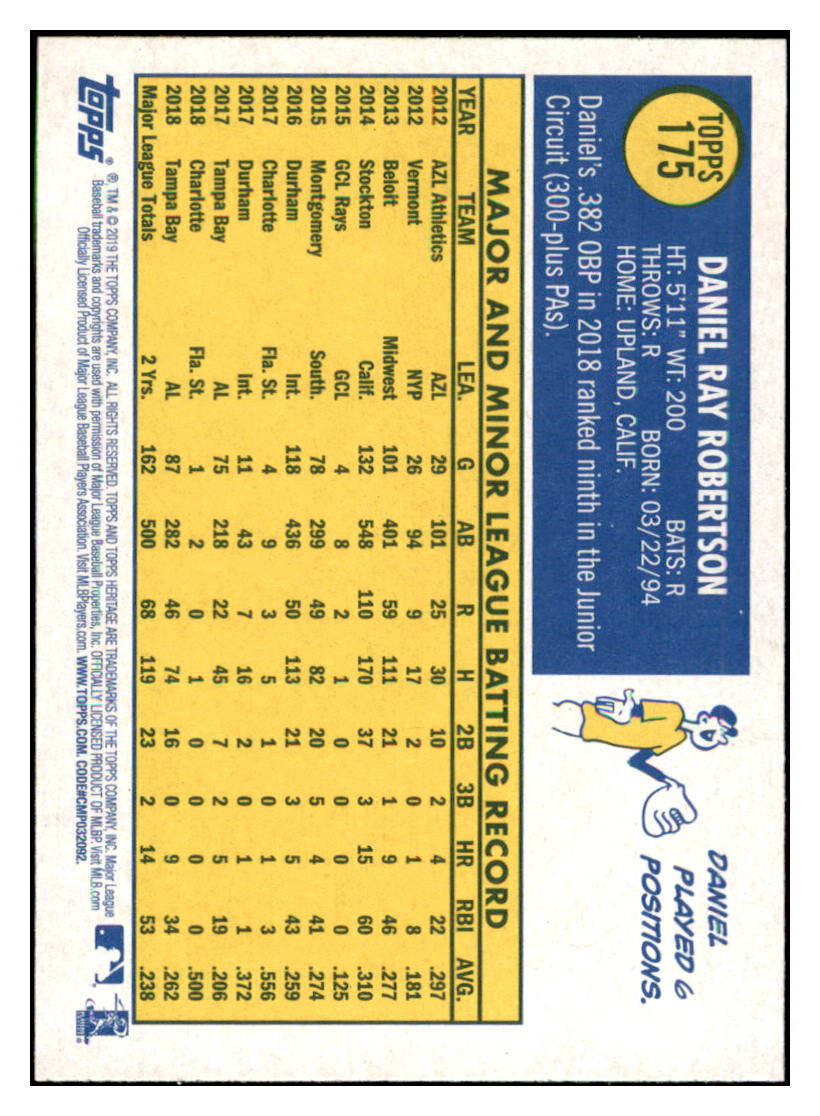 2019 Topps Heritage Daniel Robertson Tampa Bay Rays #175 Baseball card TMH1B simple Xclusive Collectibles