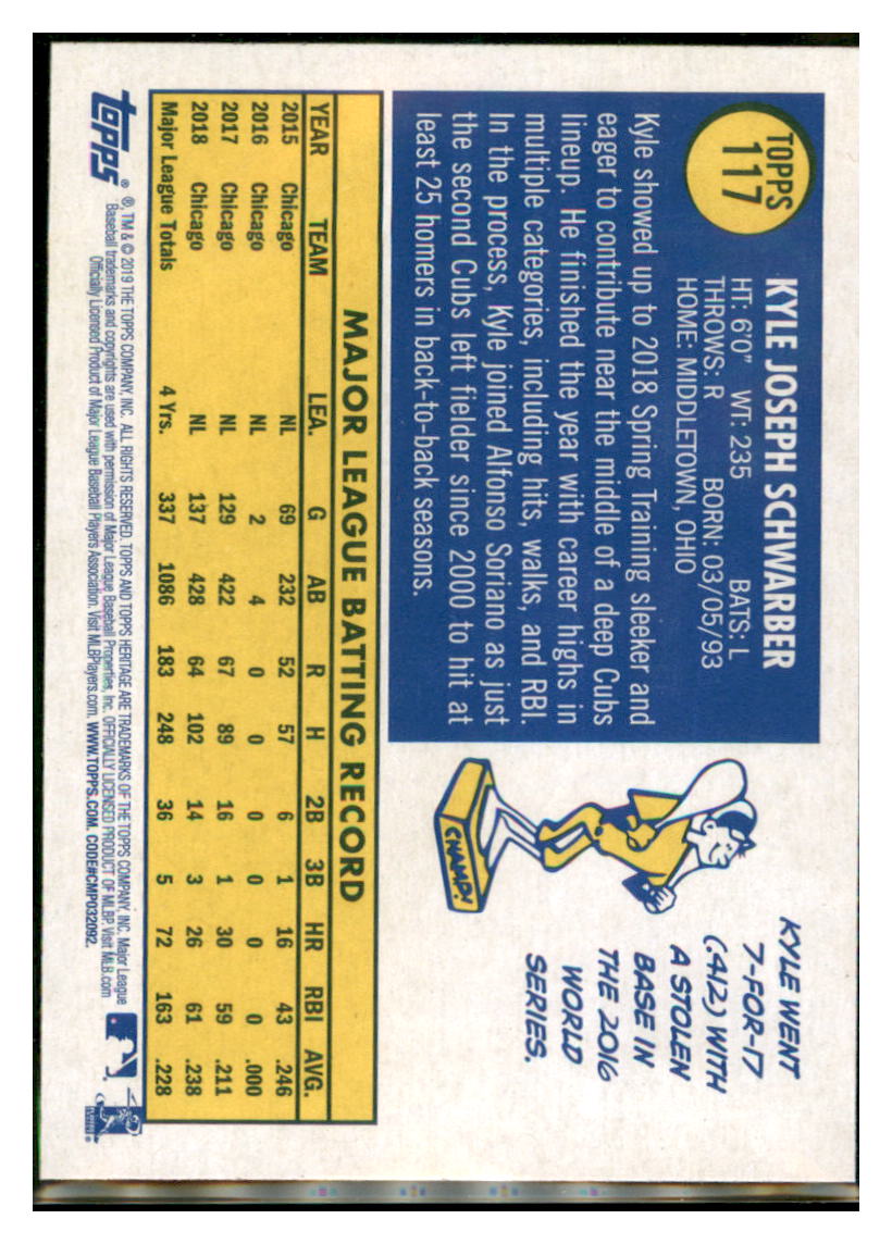 2019 Topps Heritage Kyle Schwarber Chicago Cubs #117 Baseball card TMH1B_1b simple Xclusive Collectibles