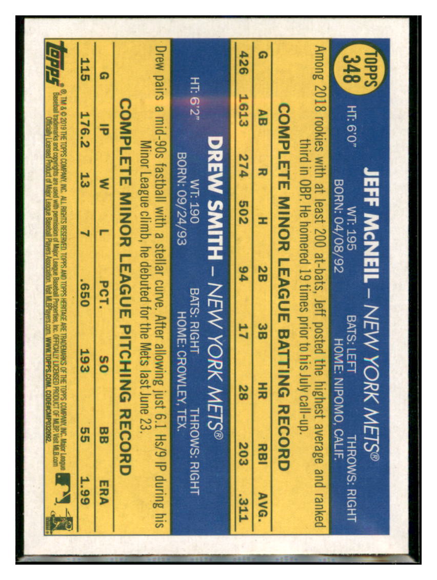 2019 Topps Heritage Jeff McNeil / Drew
  Smith CPC, RC, RS    New York Mets #348
  Baseball card    TMH1B simple Xclusive Collectibles