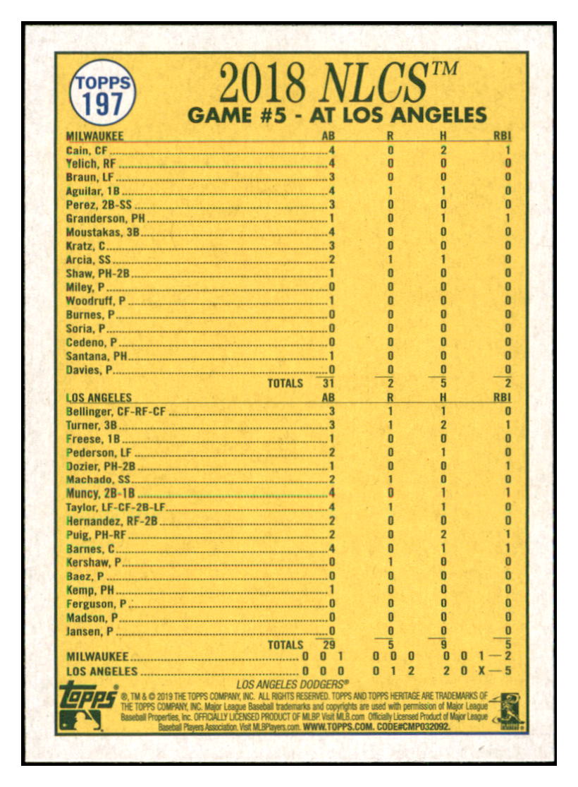 2019 Topps Heritage The Dominant
Kersh! Los Angeles Dodgers #197
Baseball card TMH1B_1a simple Xclusive Collectibles