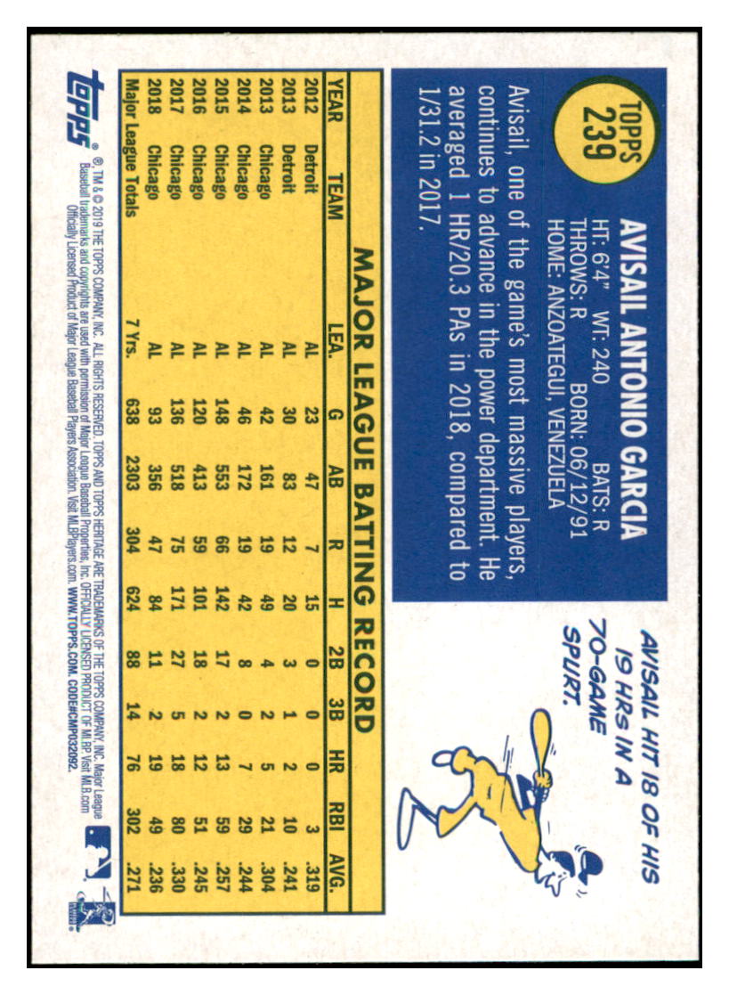 2019 Topps Heritage Avisail Garcia Chicago White Sox #239 Baseball card TMH1B_1a simple Xclusive Collectibles