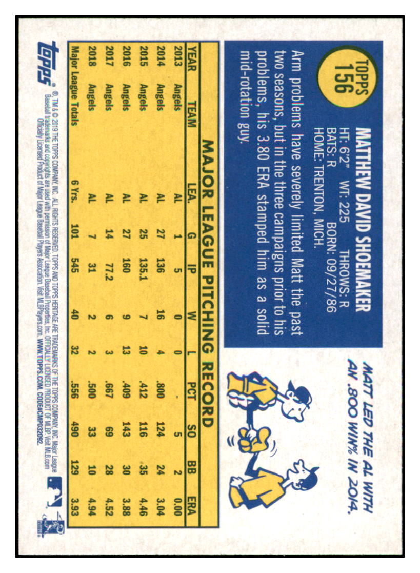 2019 Topps Heritage Matt Shoemaker Los Angeles Angels #156 Baseball
card TMH1B simple Xclusive Collectibles